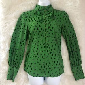 Juicy Coutore Green Bird Mock Neck Blouse